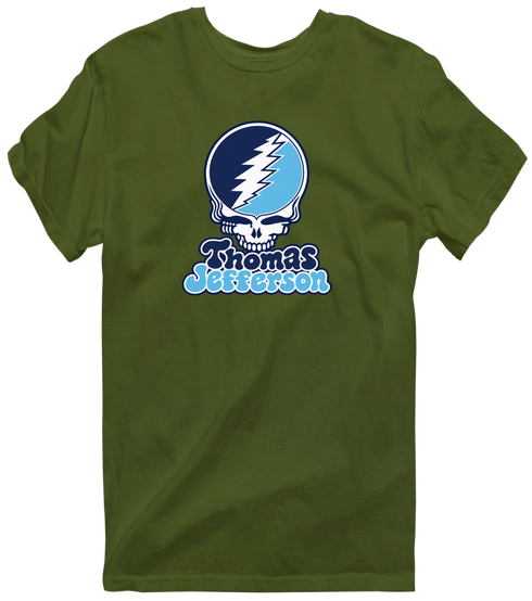 Thomas Jefferson Stealie Premium Unisex T-Shirt — Design: Thomas Jefferson University — Military Green