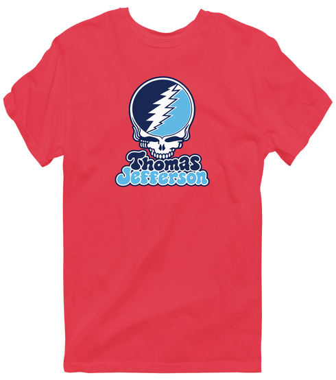 Thomas Jefferson Stealie Premium Unisex T-Shirt — Design: Thomas Jefferson University — Heather Red