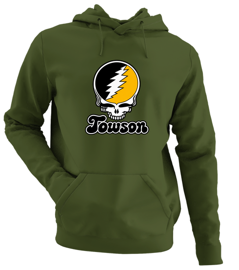 Towson Stealie Premium Unisex Hoodie — Design: Towson University — Military Green