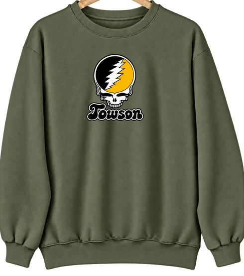 Towson Stealie Premium Unisex Crewneck — Design: Towson University — Military Green