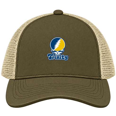 Trinity Stealie Premium Unisex Trucker Cap — Design: Trinity College — Moss/Khaki
