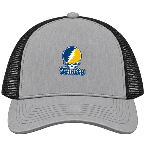Trinity Stealie Premium Unisex Trucker Cap — Design: Trinity College — Heather Grey/Black
