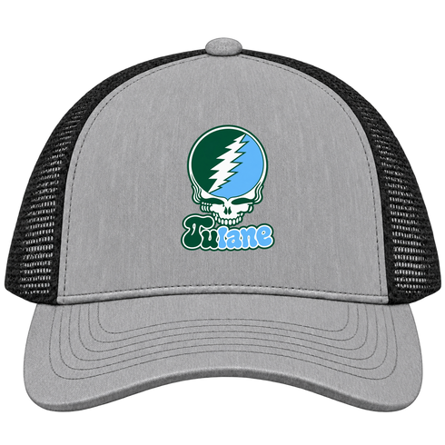 Tulane Stealie Premium Unisex Trucker Cap — Design: Tulane University — Heather Grey/Black