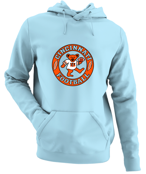 Cincinnati Football Dancing Bear - Premium Grateful Dead Hoodie - Light Blue