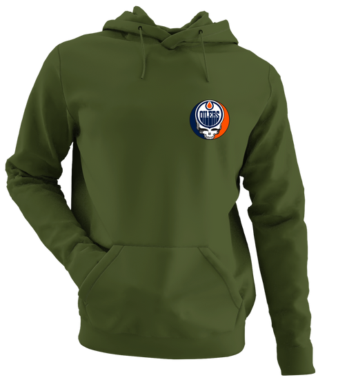 Edmonton Oilers - Premium Grateful Dead Left Chest Hoodie - Military Green - 7