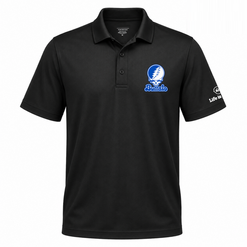 Buffalo Stealie Premium Unisex Polo — Design: University at Buffalo — Black