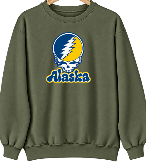 Alaska Stealie Premium Unisex Crewneck — Design: University of Alaska (campus unspecified) — Military Green