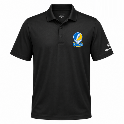 California Stealie Premium Unisex Polo — Design: University of California Los Angeles (UCLA) — Black