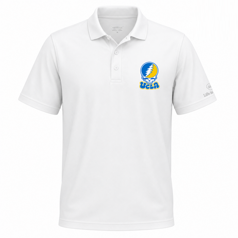 California Stealie Premium Unisex Polo — Design: University of California Los Angeles (UCLA) — White