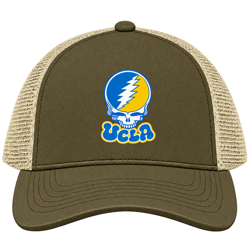 California Stealie Premium Unisex Trucker Cap — Design: University of California Los Angeles (UCLA) — Moss/Khaki