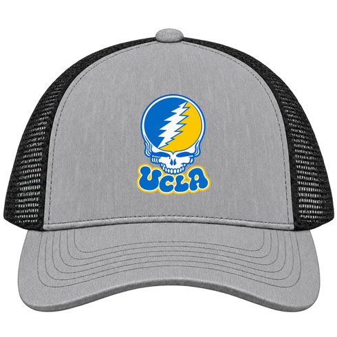 California Stealie Premium Unisex Trucker Cap — Design: University of California Los Angeles (UCLA) — Heather Grey/Black