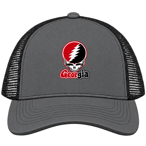 Georgia Stealie Premium Unisex Trucker Cap — Design: University of Georgia — Charcoal/Black