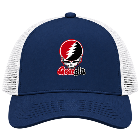Georgia Stealie Premium Unisex Trucker Cap — Design: University of Georgia — Navy/White
