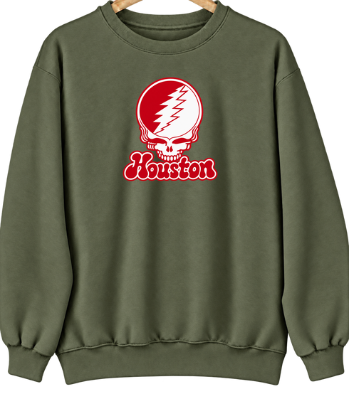 Houston Stealie Premium Unisex Crewneck — Design: University of Houston — Military Green