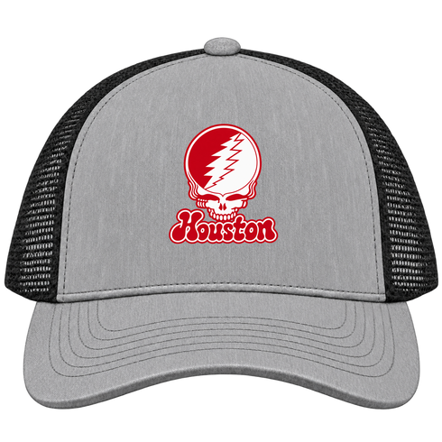 Houston Stealie Premium Unisex Trucker Cap — Design: University of Houston — Heather Grey/Black