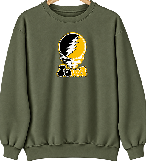 Iowa Stealie Premium Unisex Crewneck — Design: University of Iowa — Military Green