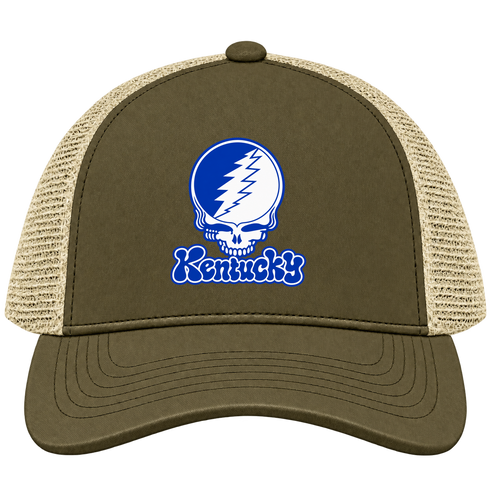 Kentucky Stealie Premium Unisex Trucker Cap — Design: University of Kentucky — Moss/Khaki