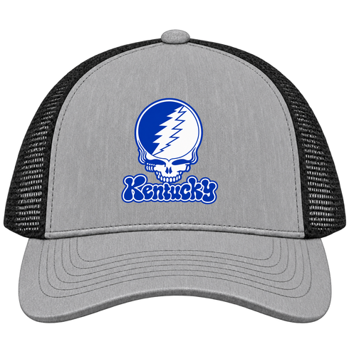 Kentucky Stealie Premium Unisex Trucker Cap — Design: University of Kentucky — Heather Grey/Black