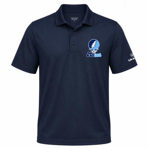 Maine Stealie Premium Unisex Polo — Design: University of Maine — Navy