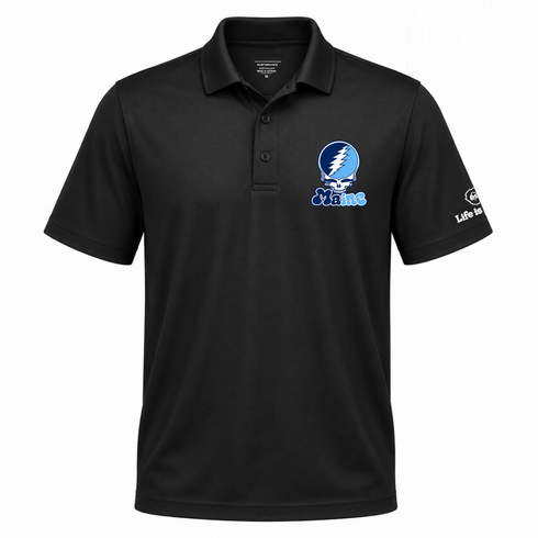 Maine Stealie Premium Unisex Polo — Design: University of Maine — Black