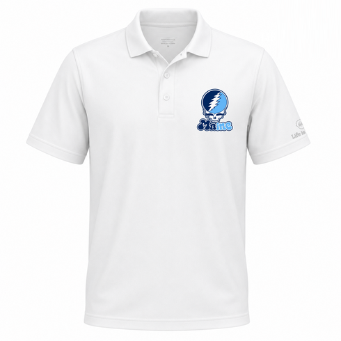 Maine Stealie Premium Unisex Polo — Design: University of Maine — White