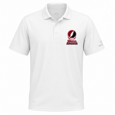 Amherst Stealie Premium Unisex Polo — Design: University of Massachusetts Amherst — White