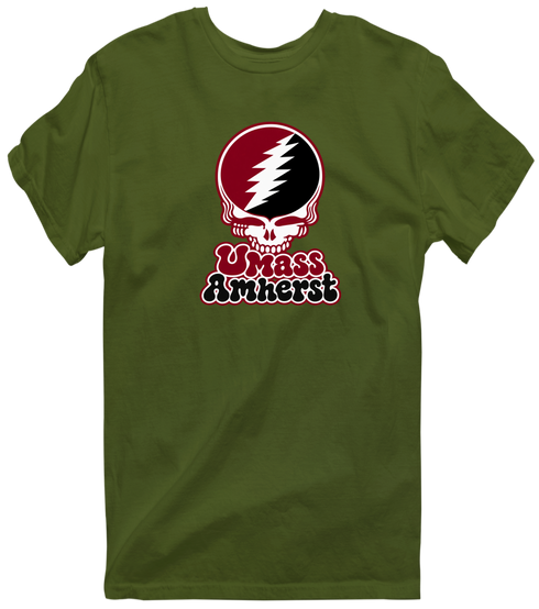 Amherst Stealie Premium Unisex T-Shirt — Design: University of Massachusetts Amherst — Military Green