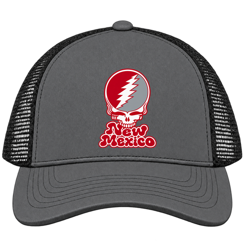 New Mexico Stealie Premium Unisex Trucker Cap — Design: University of New Mexico — Charcoal/Black