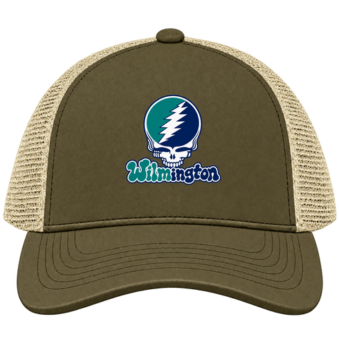 Wilmington Stealie Premium Unisex Trucker Cap — Design: University of North Carolina Wilmington — Moss/Khaki