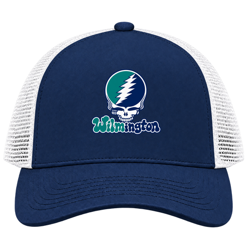 Wilmington Stealie Premium Unisex Trucker Cap — Design: University of North Carolina Wilmington — Navy/White