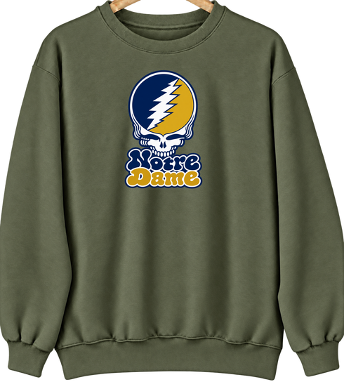 Notre Dame Stealie Premium Unisex Crewneck — Design: University of Notre Dame — Military Green