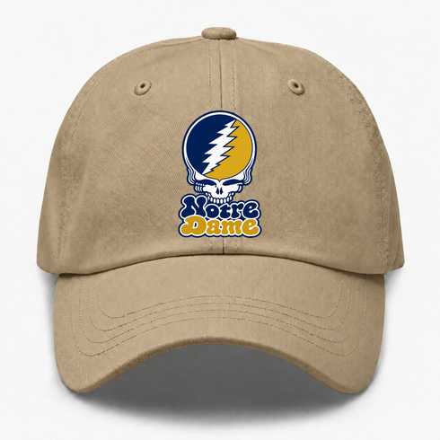 Notre Dame Stealie Premium Unisex Dad Hat — Design: University of Notre Dame — Khaki