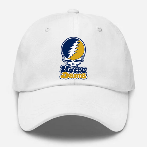 Notre Dame Stealie Premium Unisex Dad Hat — Design: University of Notre Dame — White