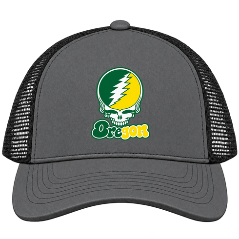 Oregon Stealie Premium Unisex Trucker Cap — Design: University of Oregon — Charcoal/Black