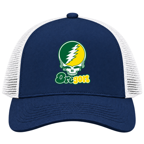Oregon Stealie Premium Unisex Trucker Cap — Design: University of Oregon — Navy/White