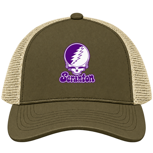Scranton Stealie Premium Unisex Trucker Cap — Design: University of Scranton — Moss/Khaki