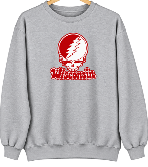 Wisconsin Stealie Premium Unisex Crewneck — Design: University of Wisconsin — Sport Grey