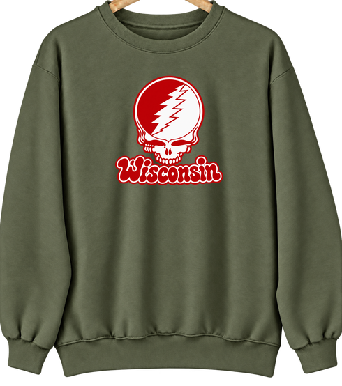 Wisconsin Stealie Premium Unisex Crewneck — Design: University of Wisconsin — Military Green