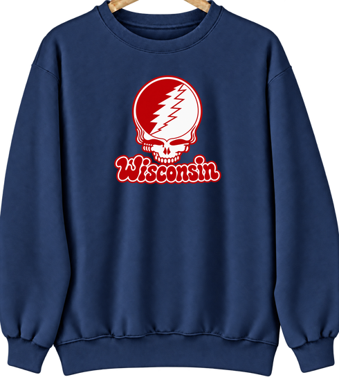 Wisconsin Stealie Premium Unisex Crewneck — Design: University of Wisconsin — Navy