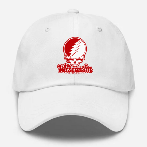 Wisconsin Stealie Premium Unisex Dad Hat — Design: University of Wisconsin — White
