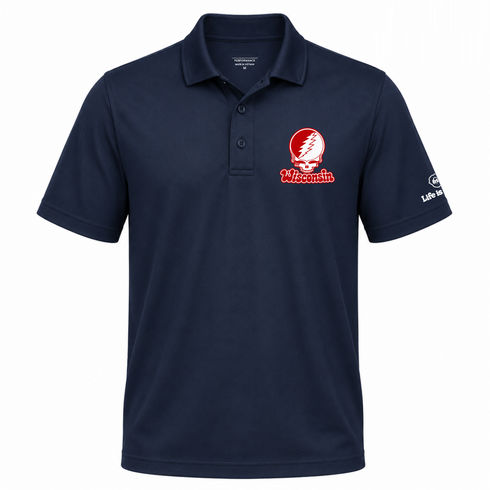 Wisconsin Stealie Premium Unisex Polo — Design: University of Wisconsin — Navy