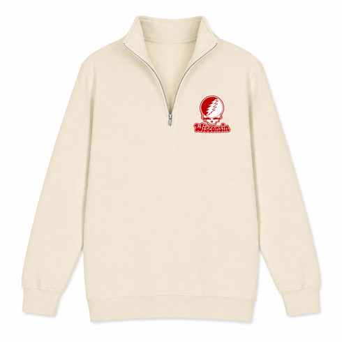 Wisconsin Stealie Premium Unisex Quarter-Zip — Design: University of Wisconsin — Sand