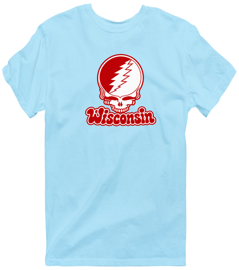 Wisconsin Stealie Premium Unisex T-Shirt — Design: University of Wisconsin — Light Blue