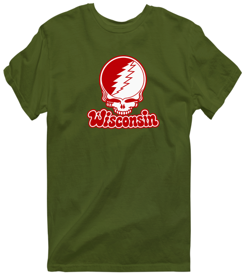 Wisconsin Stealie Premium Unisex T-Shirt — Design: University of Wisconsin — Military Green