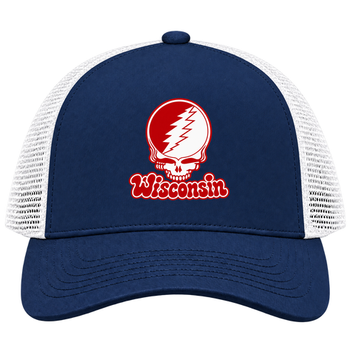Wisconsin Stealie Premium Unisex Trucker Cap — Design: University of Wisconsin — Navy/White