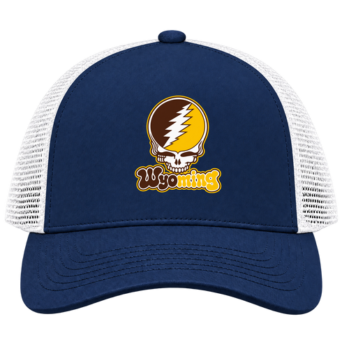 Wyoming Stealie Premium Unisex Trucker Cap — Design: University of Wyoming — Navy/White