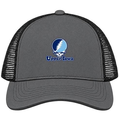 Upper Iowa Stealie Premium Unisex Trucker Cap — Design: Upper Iowa University — Charcoal/Black