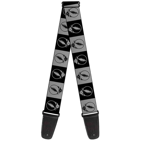 Grateful Dead - Guitar Strap - Steal Your Face Blocks Black White-Gray Black - StealieShop