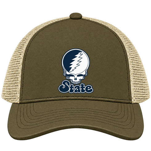 Utah Stealie Premium Unisex Trucker Cap — Design: Utah State University — Moss/Khaki