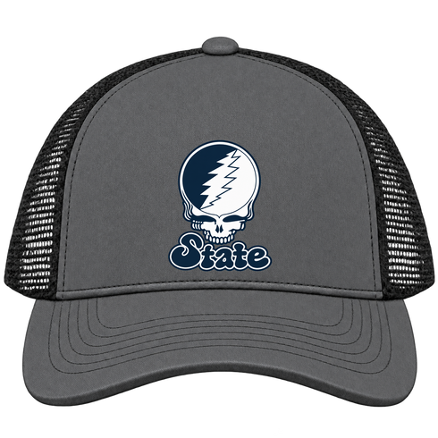 Utah Stealie Premium Unisex Trucker Cap — Design: Utah State University — Charcoal/Black